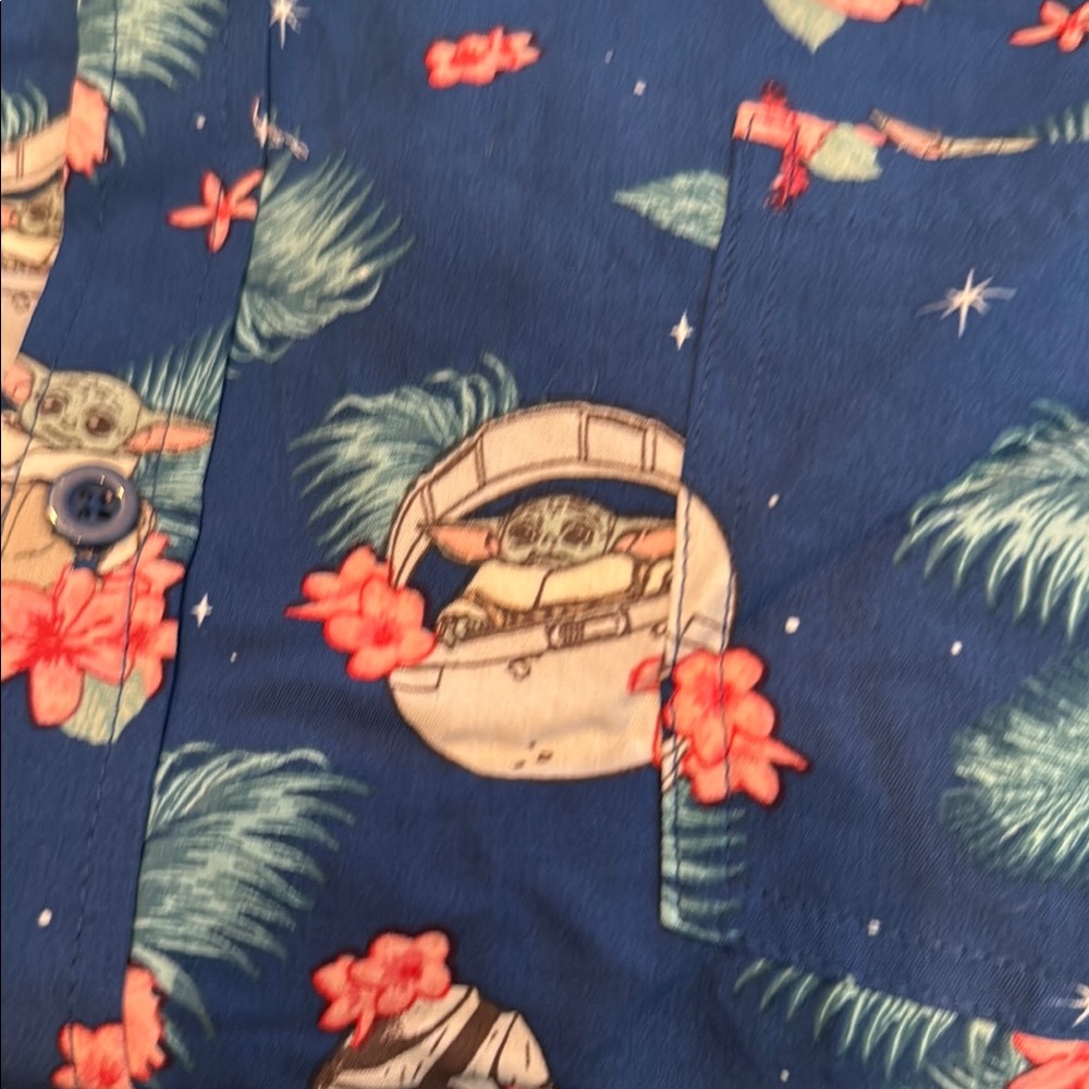 Blue Floral Star Wars Grogu Mando Button Up Shirt Her Universe size 2xl - Picture 3 of 4